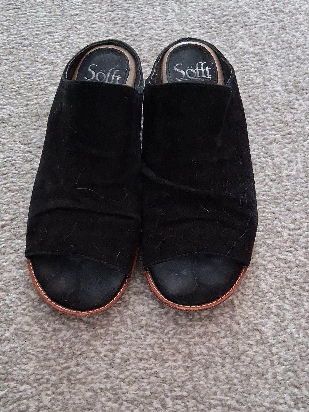 📚2/$13 Sofft Black Suede Slide Sandals SZ 7